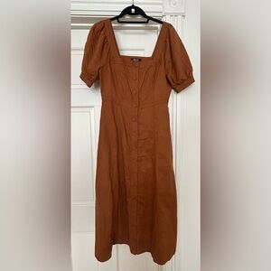 Madewell Briar Puff Sleeve Square Neck Button Front Linen Dress. Size Small. $40